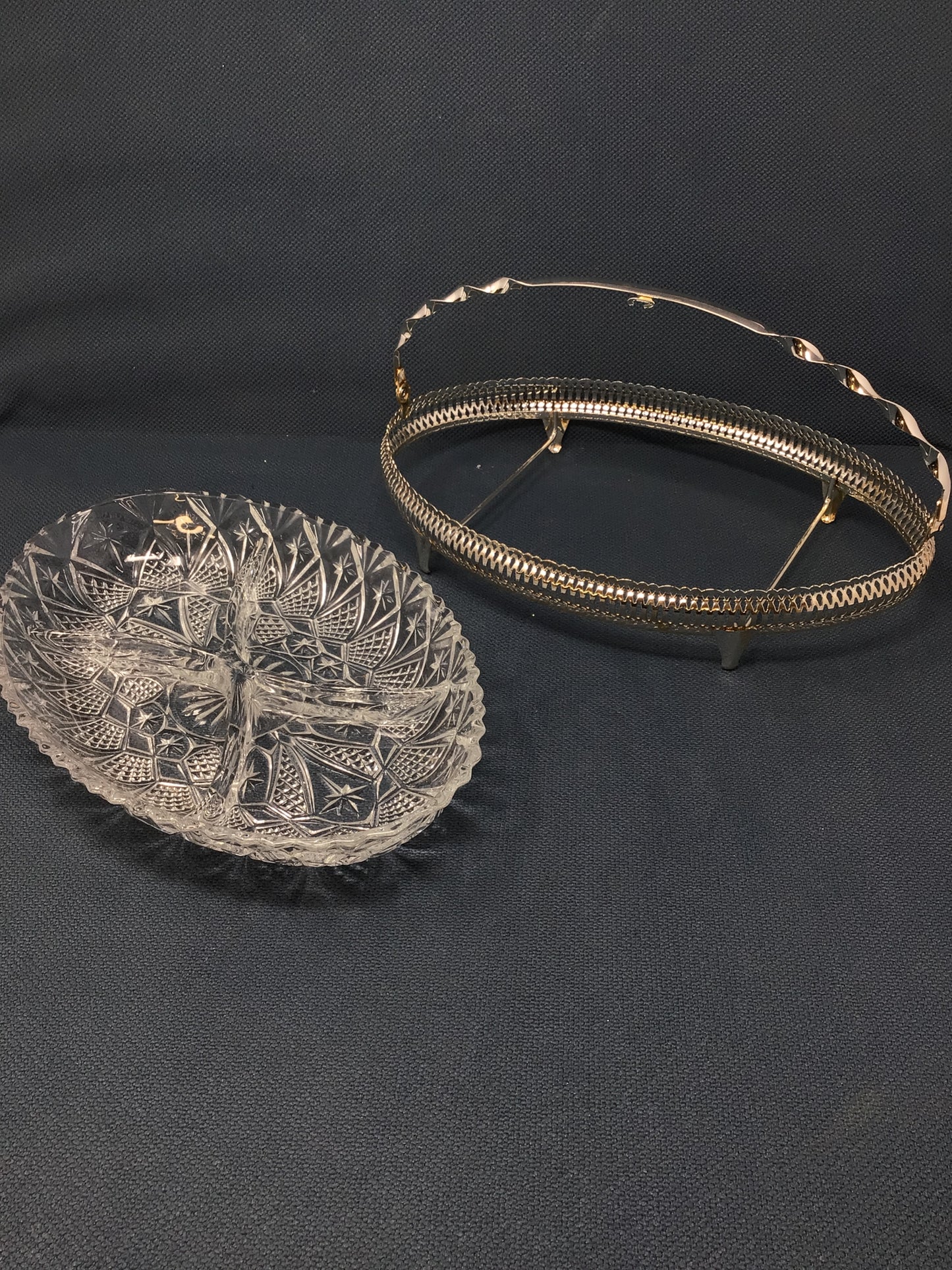 Vintage Silver-plated and Cut Crystal Divided Serving Dish