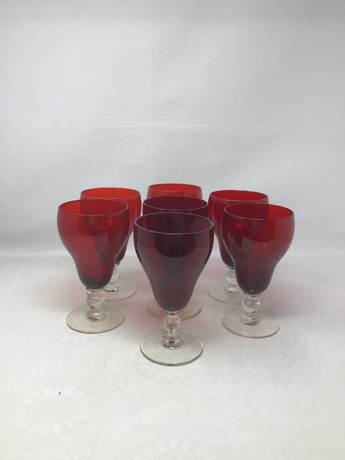 Set of 7 Ruby Red Water Goblets