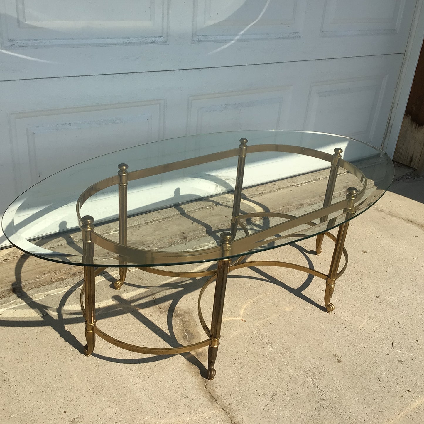 Brass Oval Glass Top Coffee Table