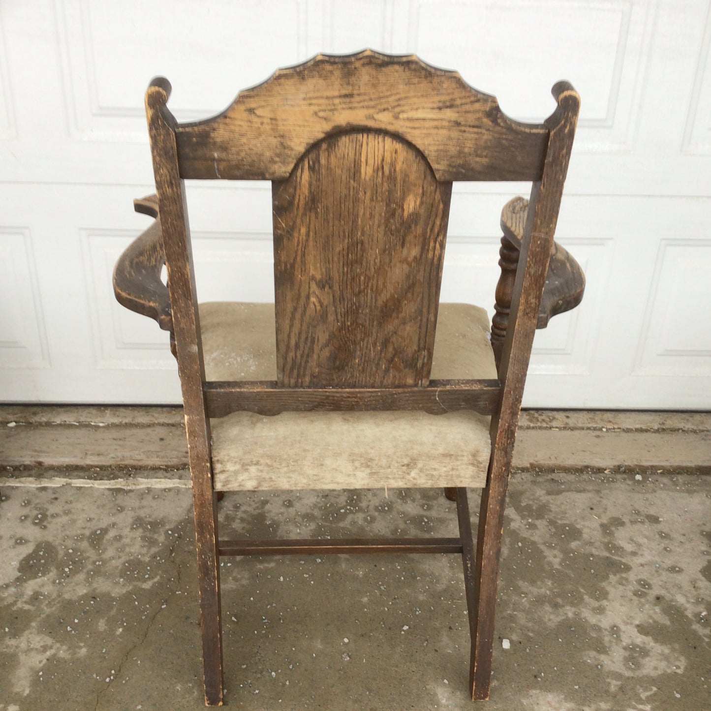 Antique Jacobean Style Velvet Seat Arm Chair