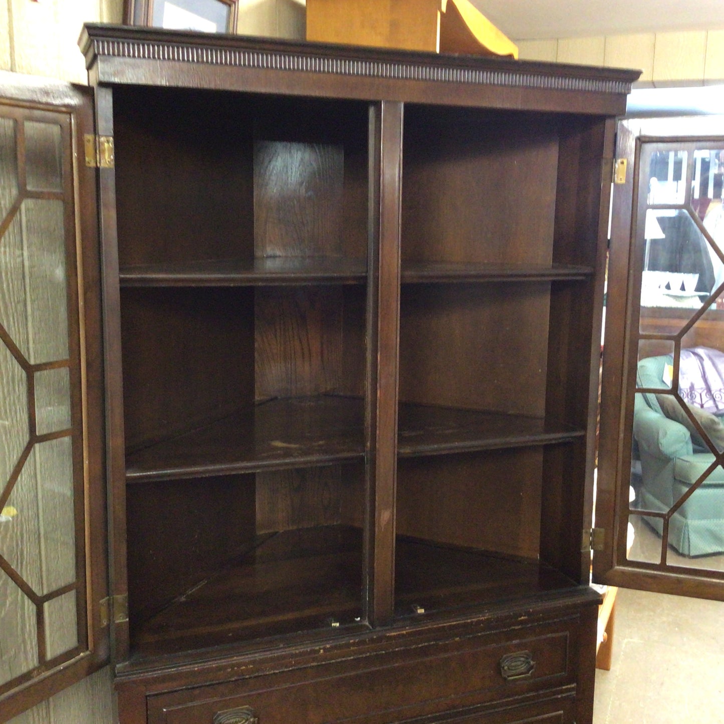 Dark Brown Wooden Glass Cabinet