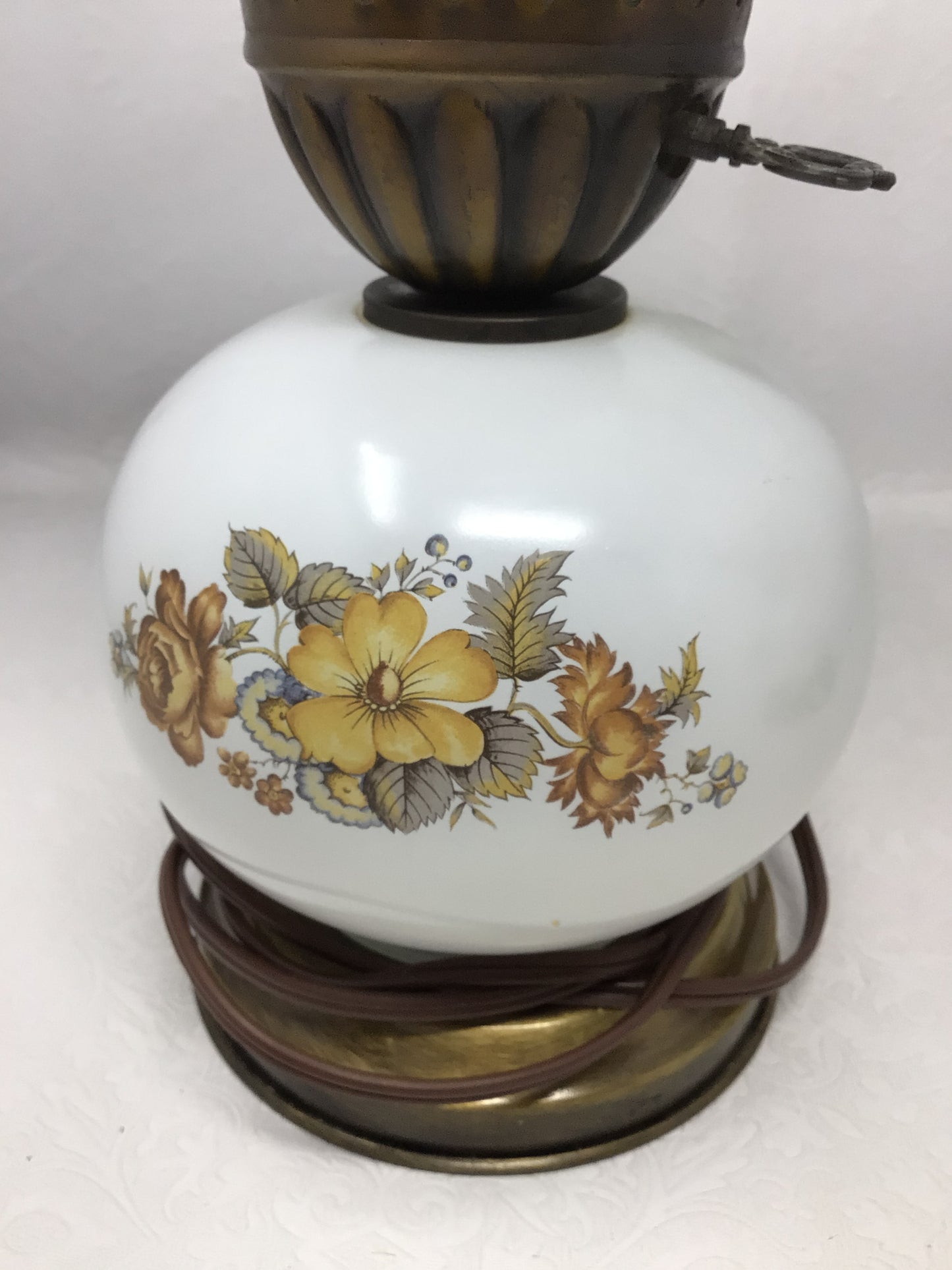 Vintage Floral Milk Glass Hurricane Lamp