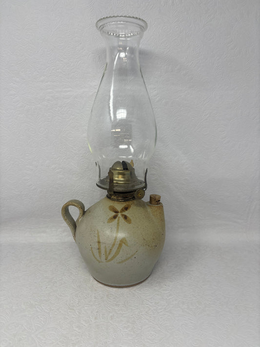 Hand Made Stoneware Oil Lamp Base & Chimney