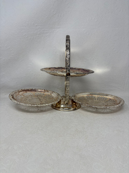 Vintage Queen Anne Silver-Plated 3-Tier Folding Stand