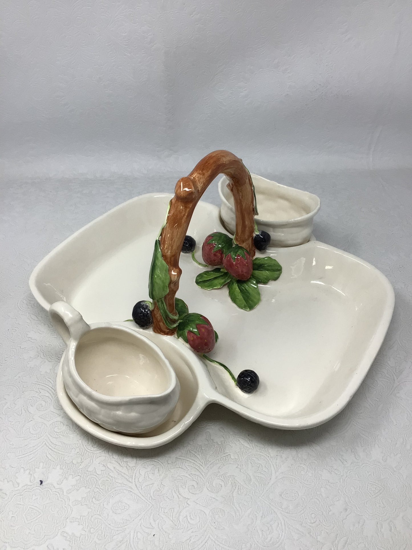 Vintage Ceramic Strawberry and Berry-Themed Serving Tray