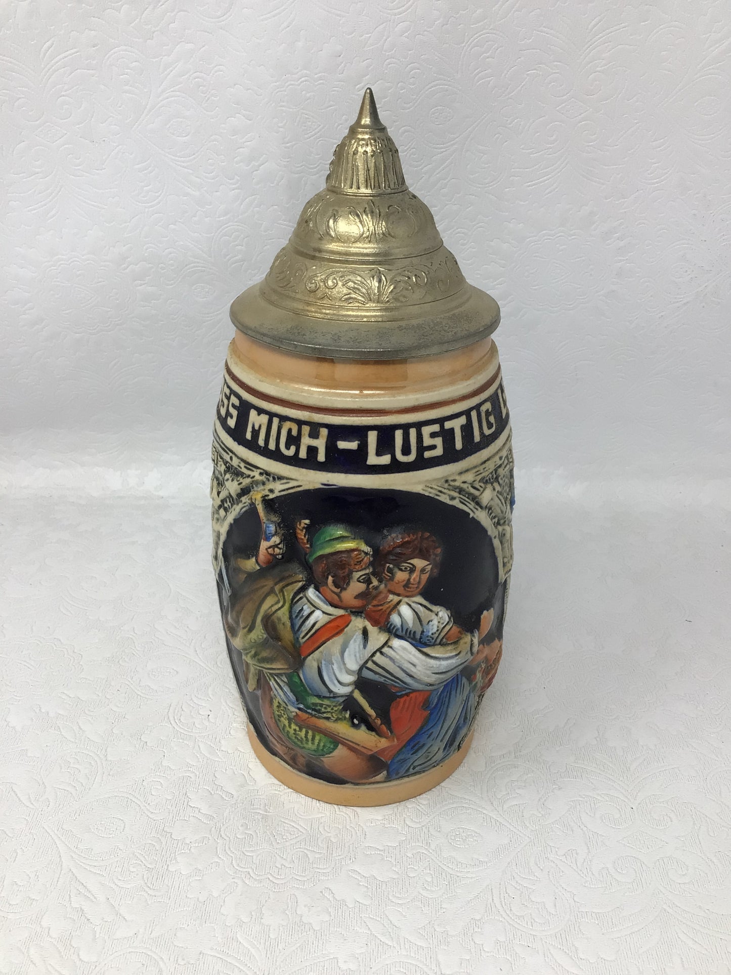 Vintage German Pewter Lidded Beer Stein