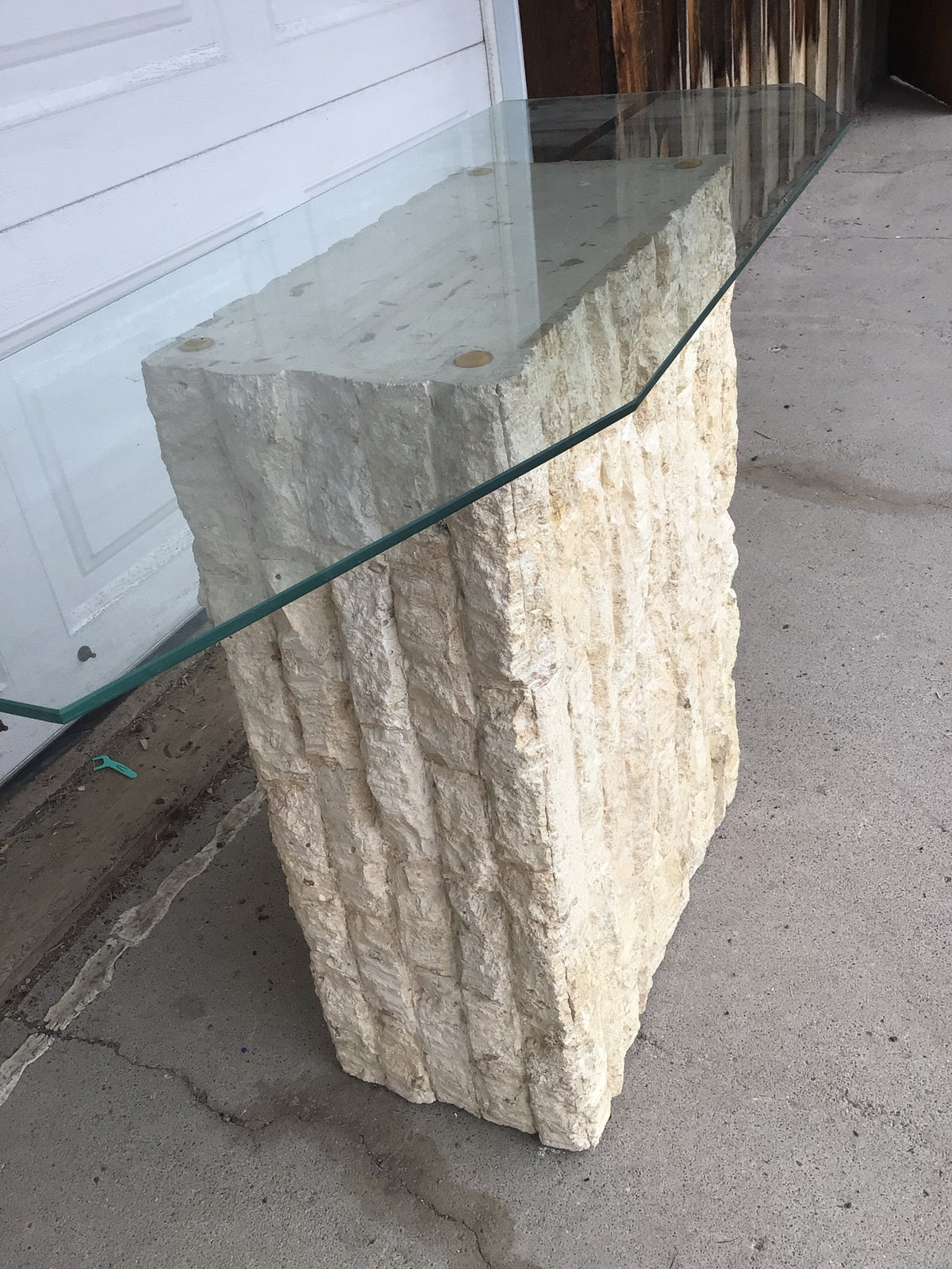 Vintage Postmodern Tessellated Stone Console Table