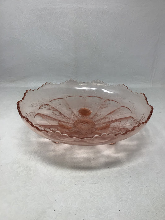 Fenton Handmade Pink "Stag and Holly" footed bowl