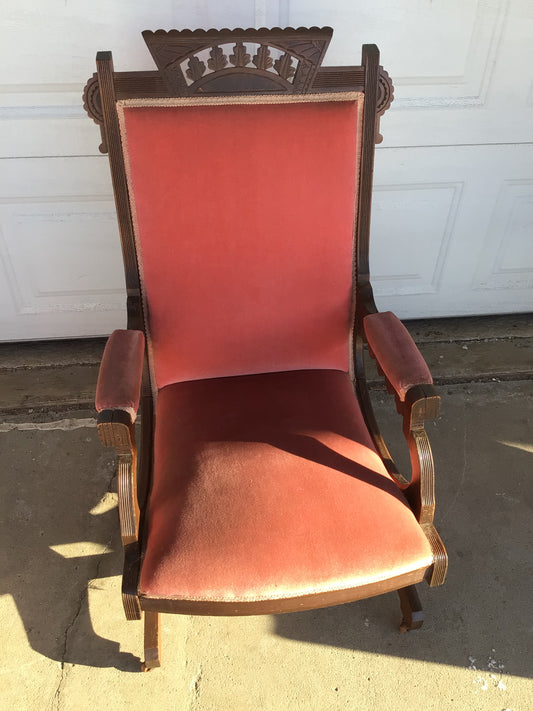 Antique Walnut and Pink Velvet Upholstery Rocking Chair