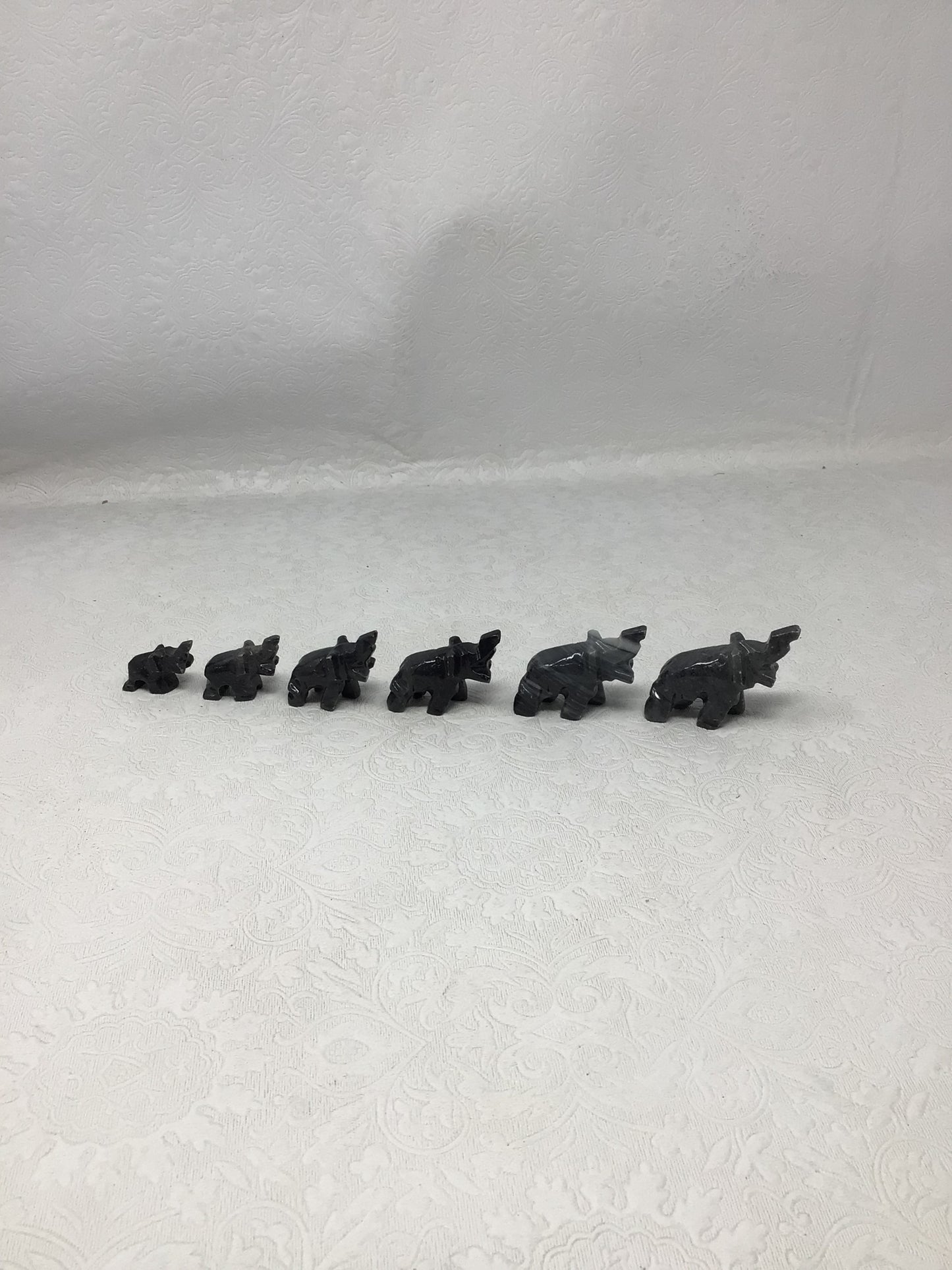 Set of 6 Hand Carved Stone Elephants