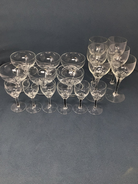 Set of 18 Vintage Belfor "Exquisite" Crystal Black Core Stemware