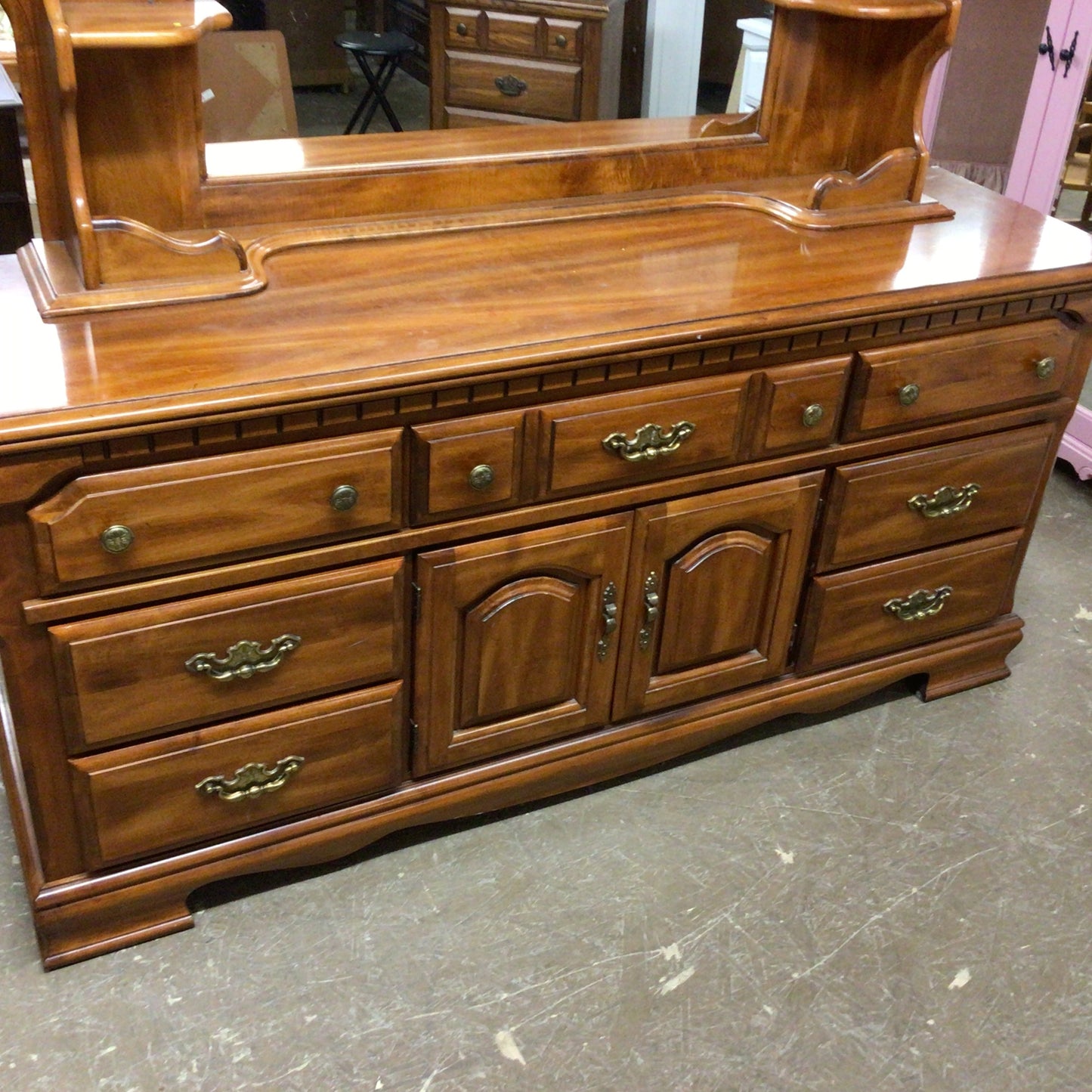 Wooden Horizontal Dresser with Mirror