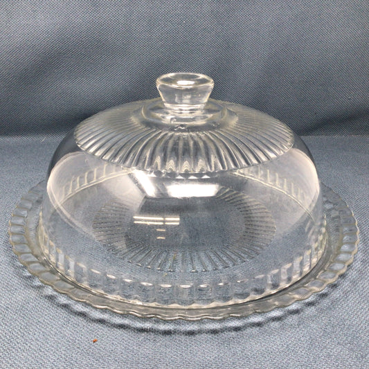 Vintage Large Glass Cake Plate with Dome