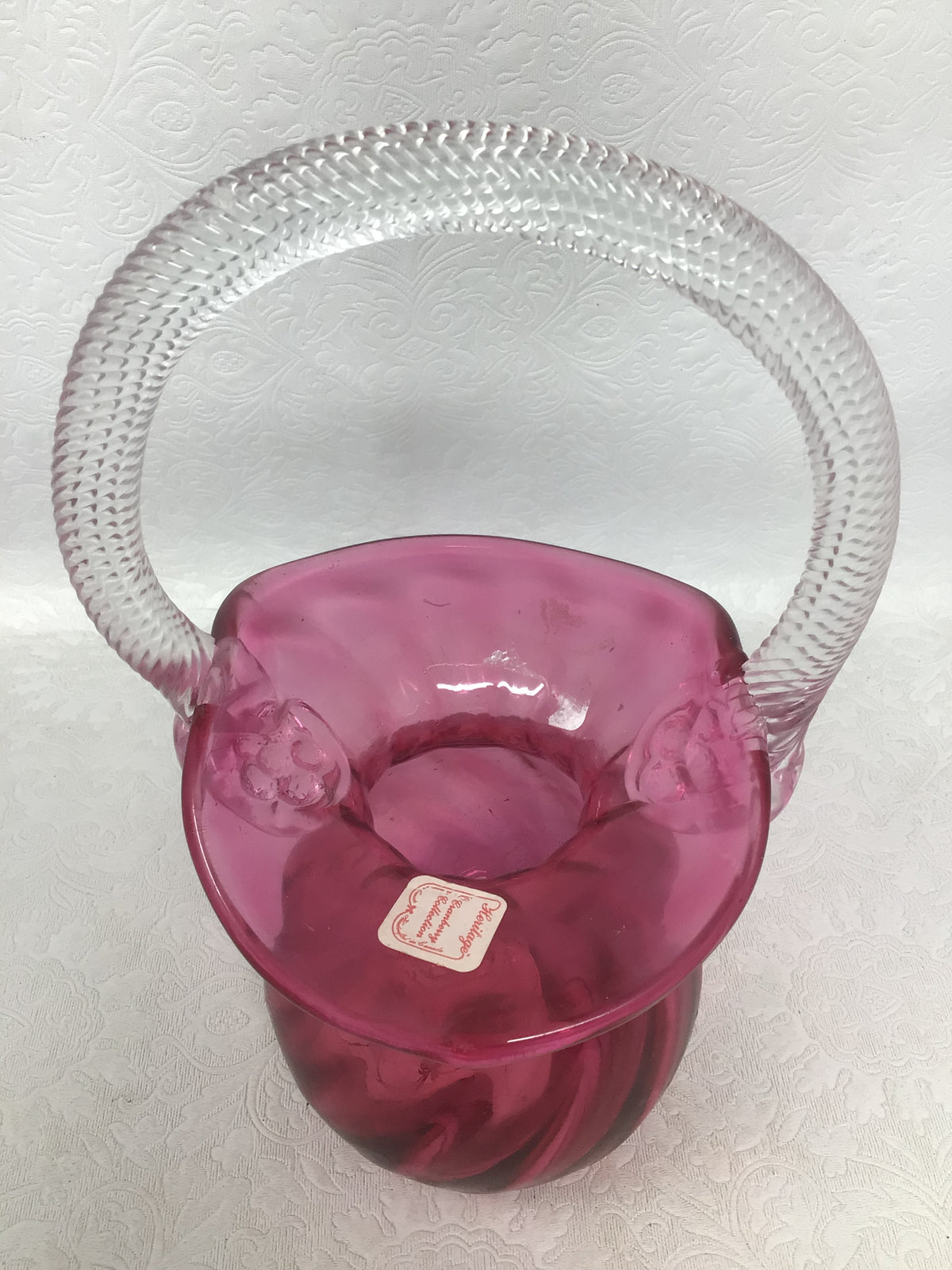 Vintage Cranberry Art Glass Basket