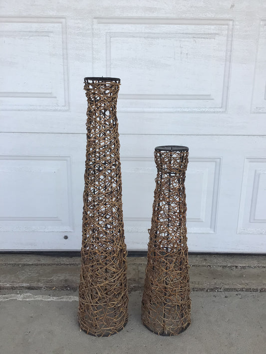 Wicker Candleholders, Set of 2