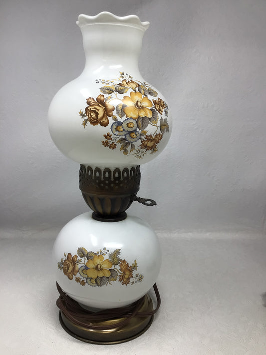 Vintage Floral Milk Glass Hurricane Lamp