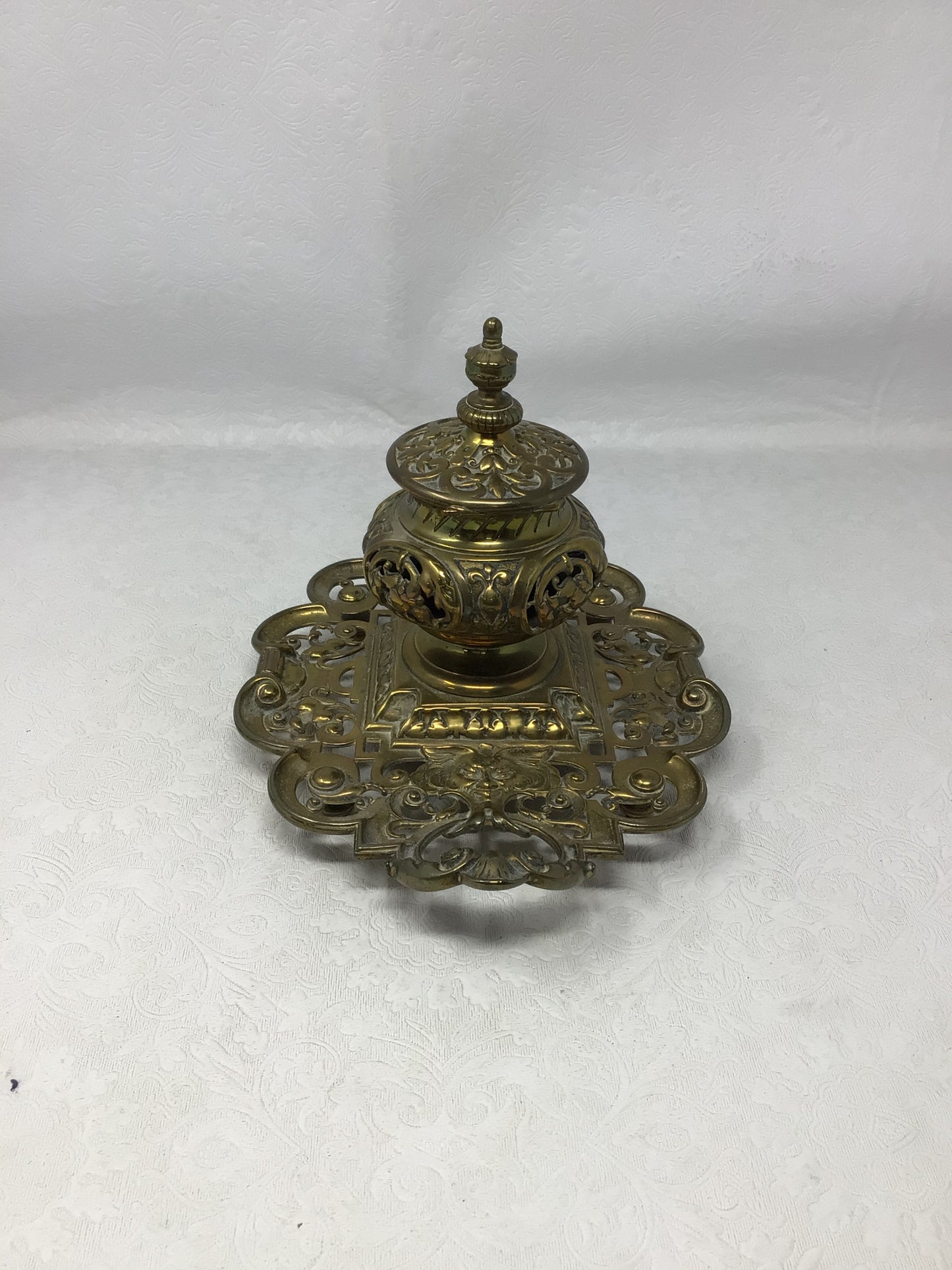 Object Ornate Antique Cast Brass Inkwell
