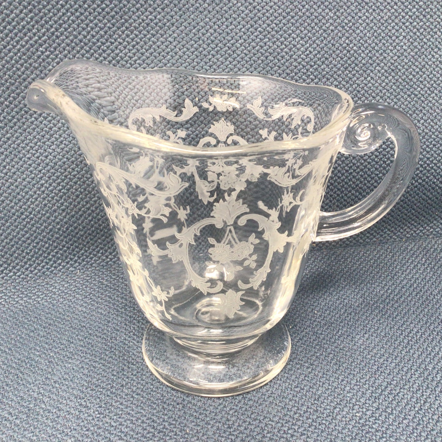 Vintage Fostoria Etched Glass Creamer and Sugar Set