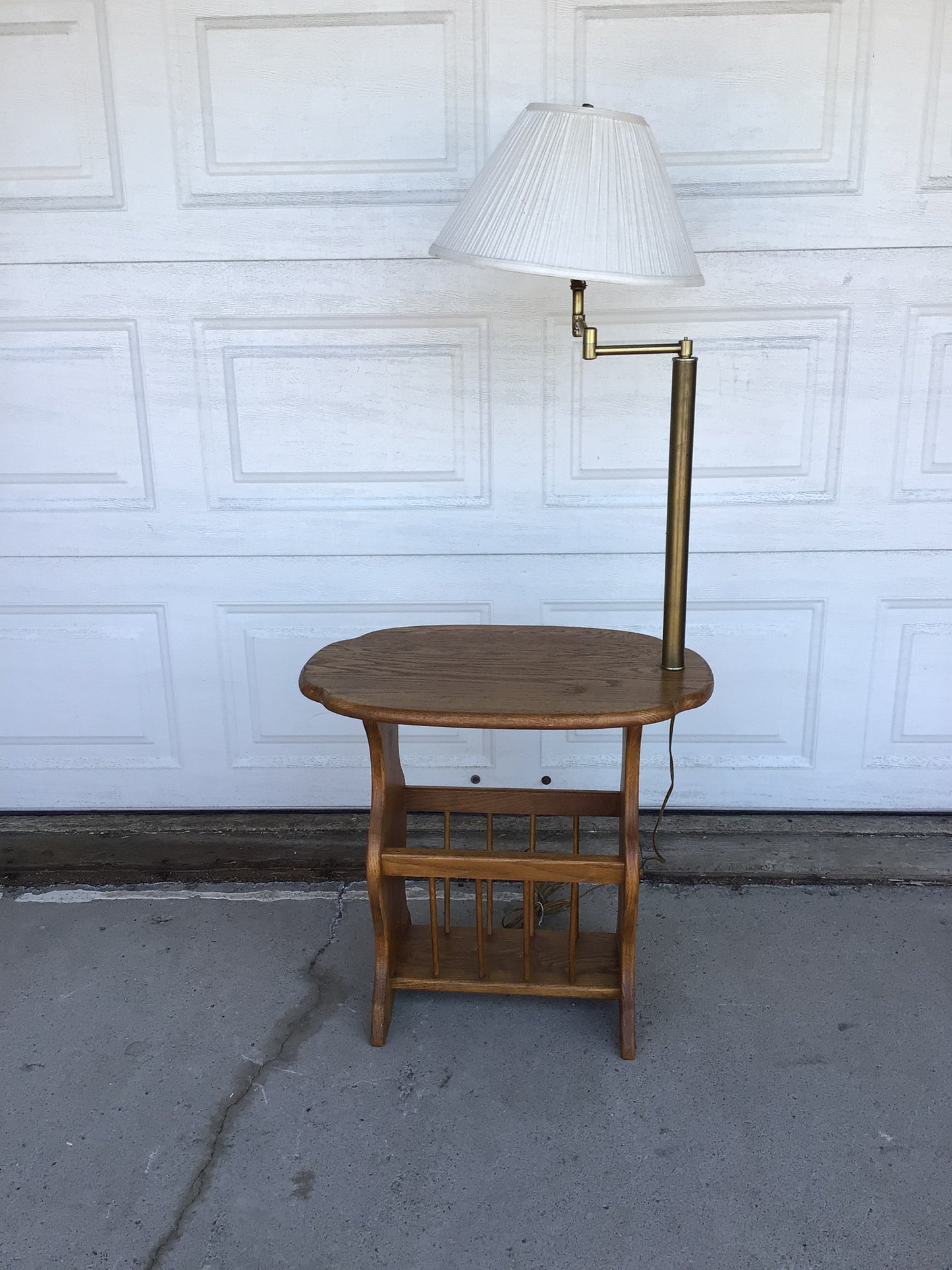 Vintage Wooden Side Table and Lamp