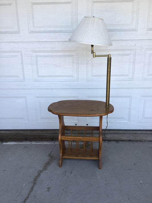 Vintage Wooden Side Table and Lamp