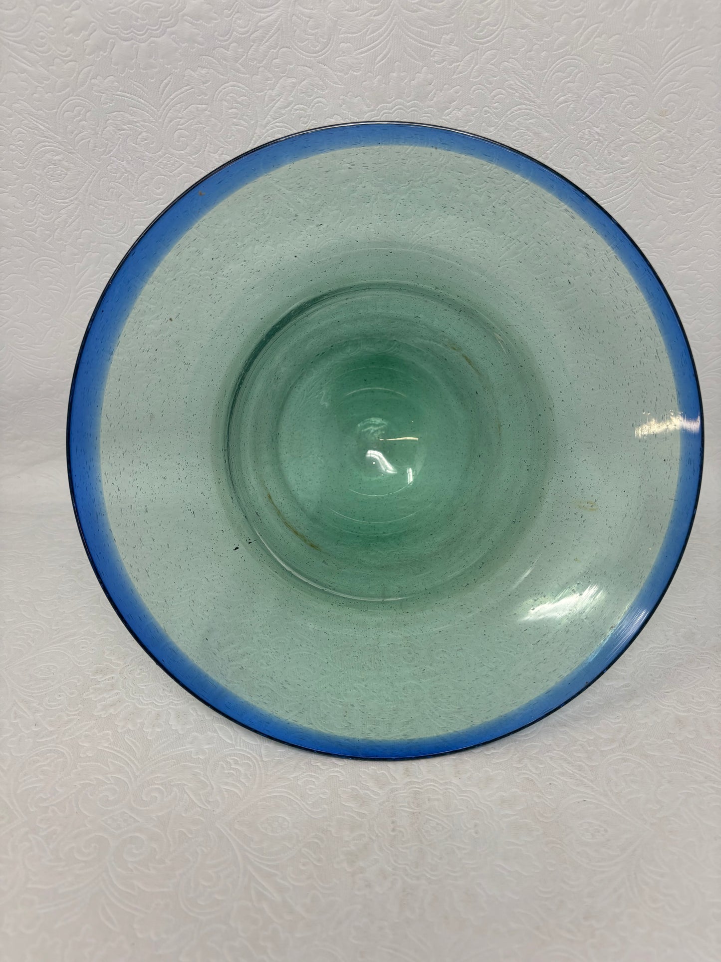 Hand Blown Blue Rimmed Green Vase/Bowl