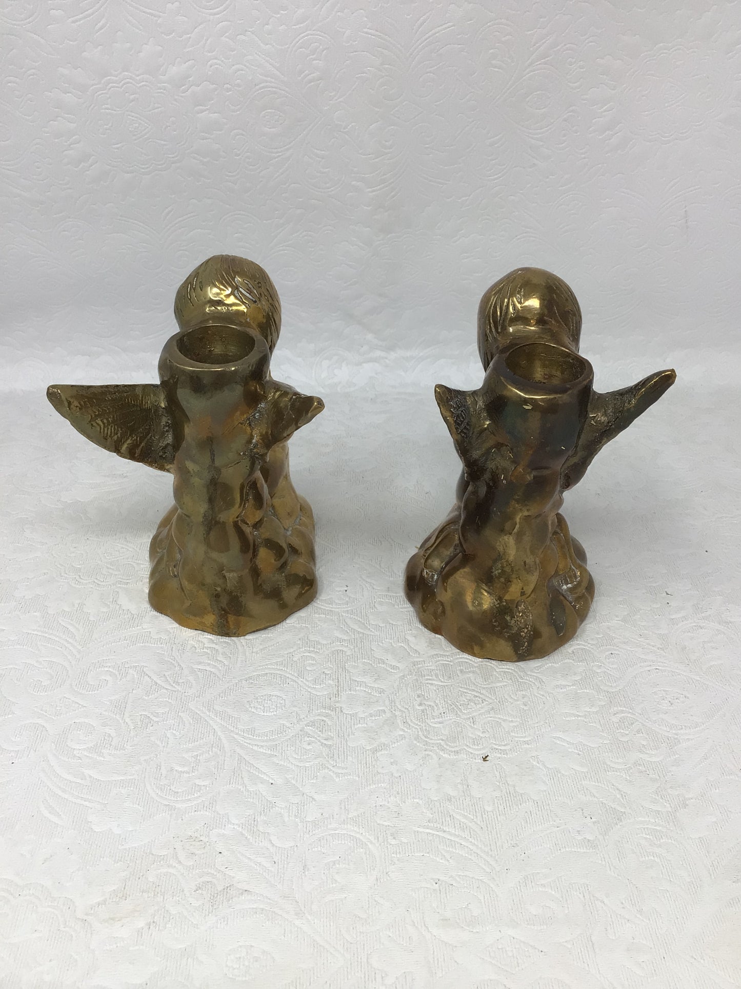 Set of 2 Brass Angel Taper Candle Holders