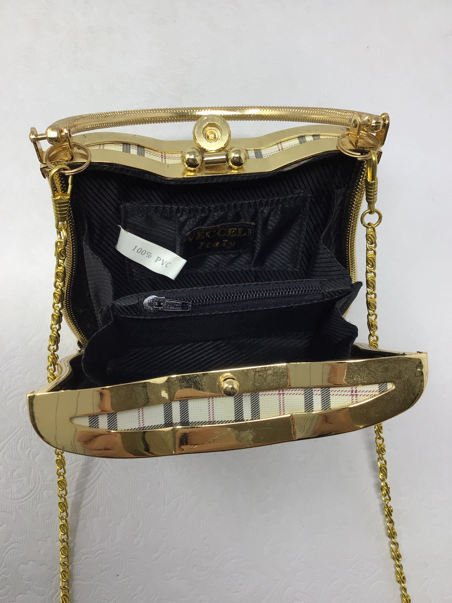 “Vecceli” Gold and Plaid Purse