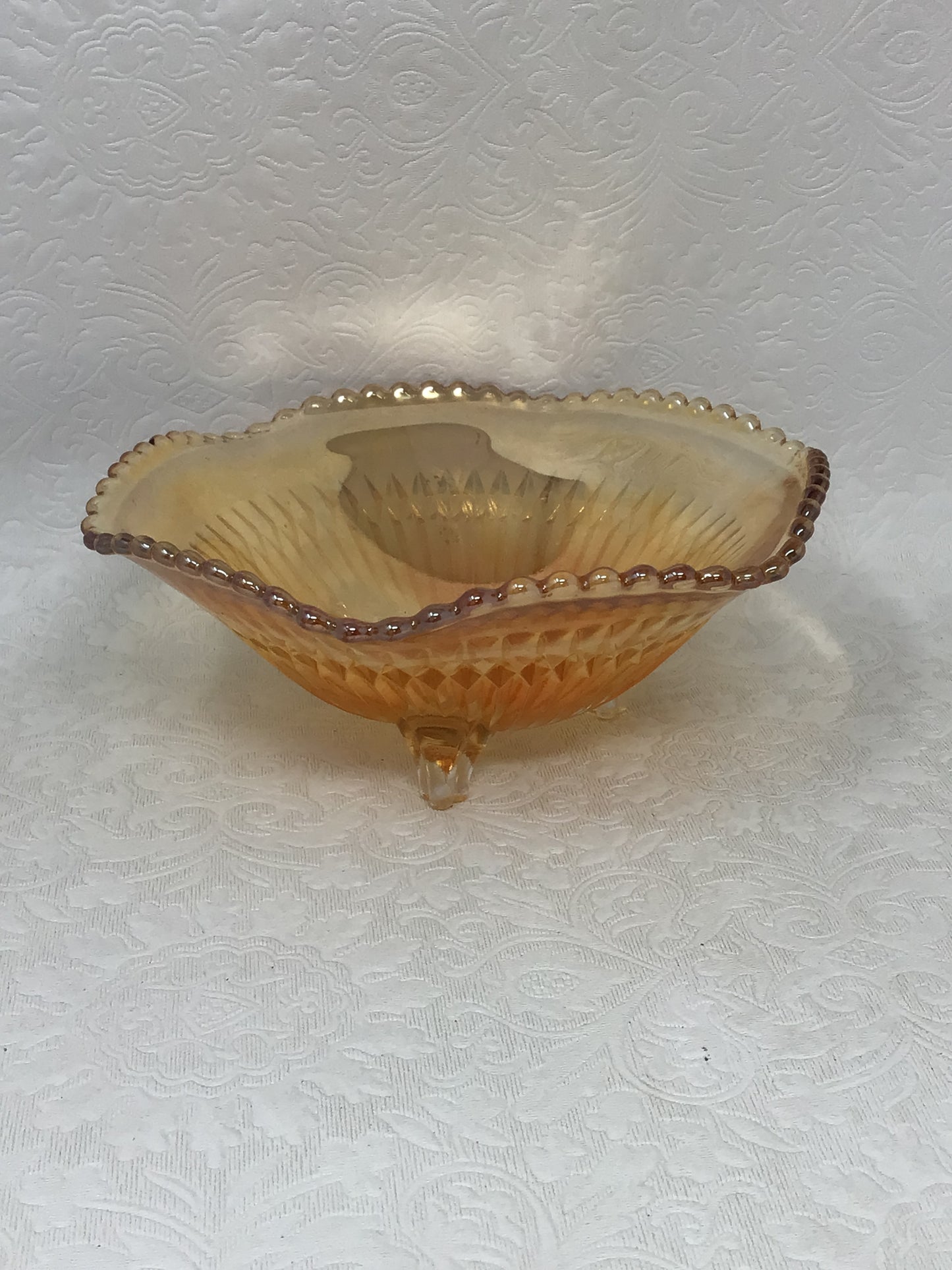 Jeannette Anniversary Marigold Carnival Glass Bowl