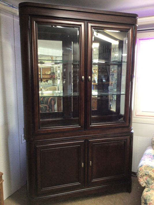 Two Piece Dark Wood China Cabinet