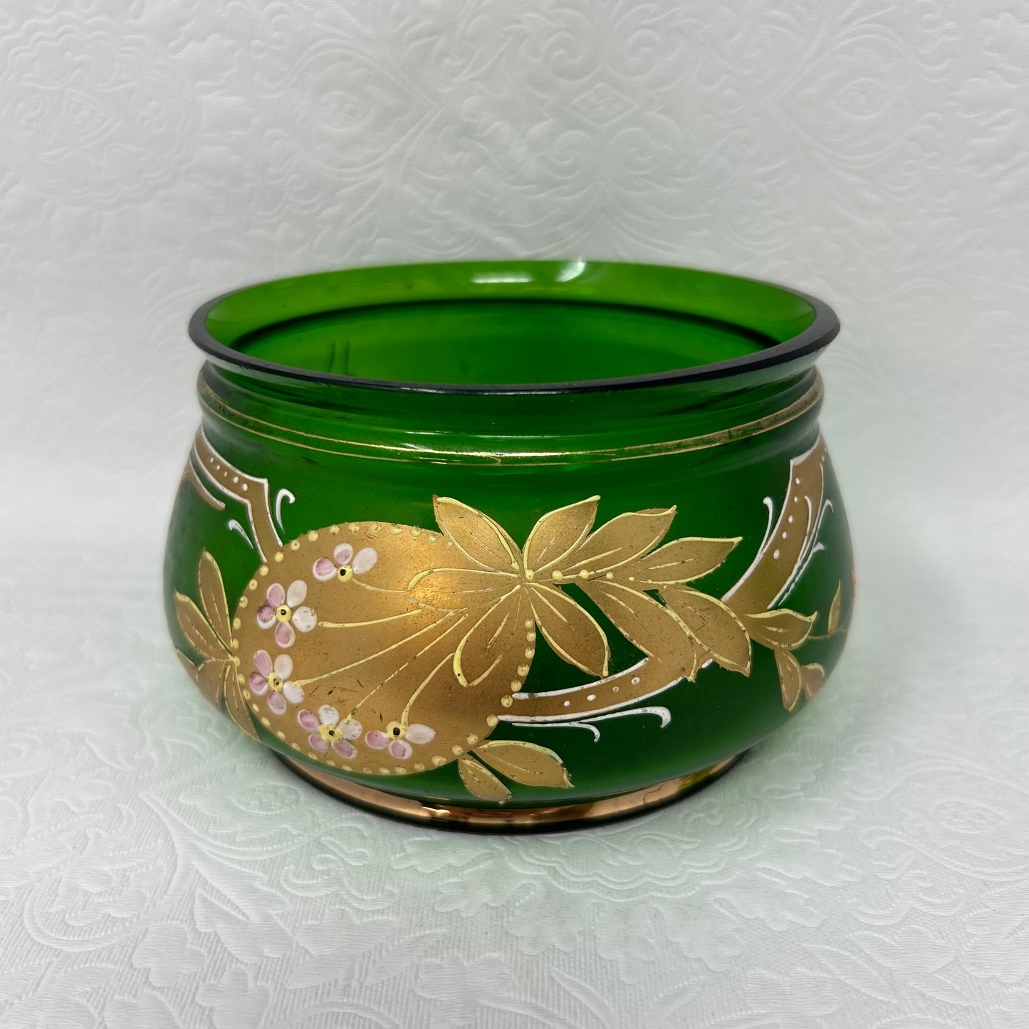 Hand Painted Green Glass Bowl