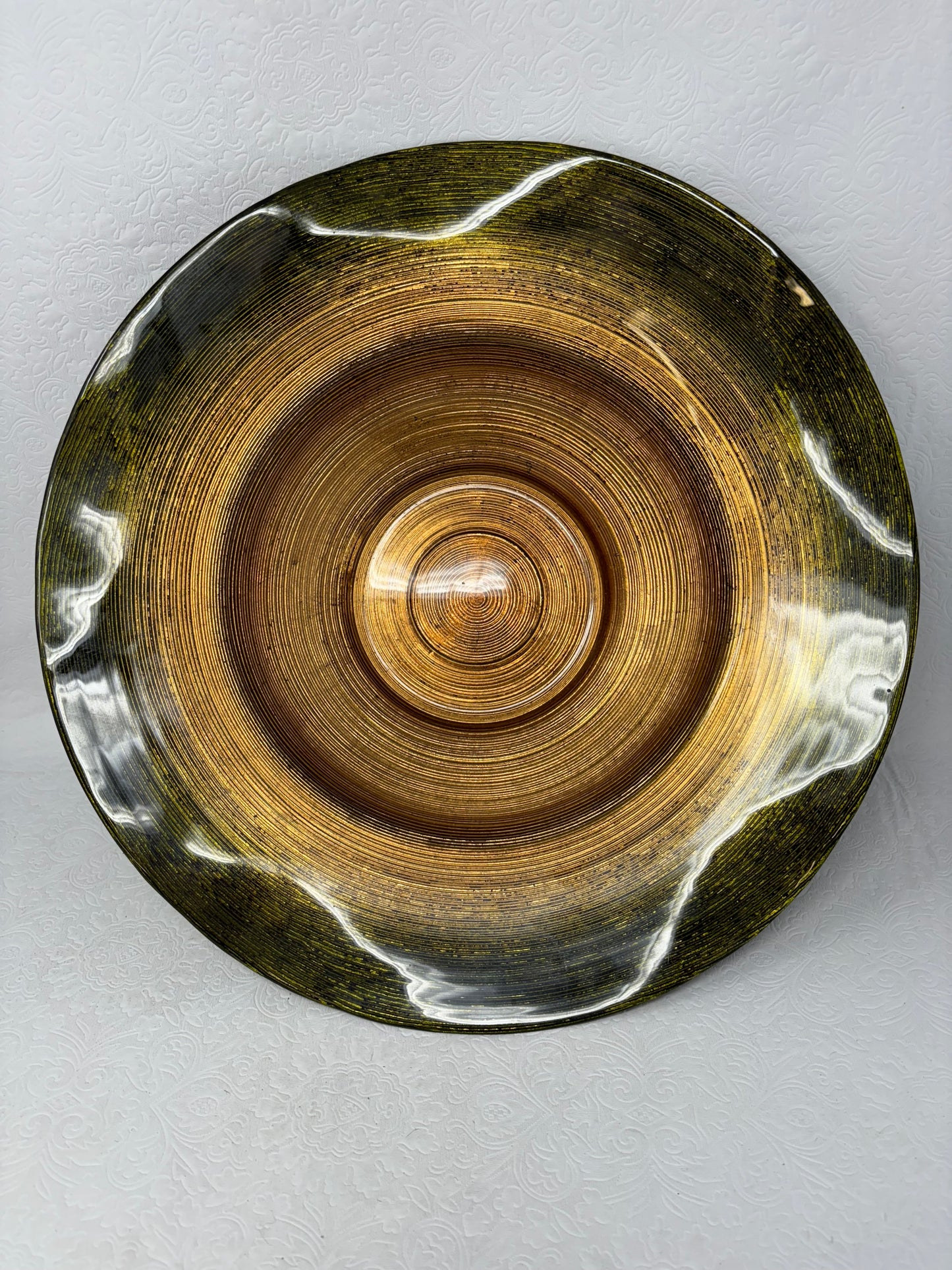 Large Gold & Green Glass Textured Dish