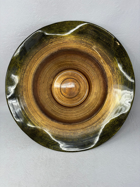 Large Gold & Green Glass Textured Dish