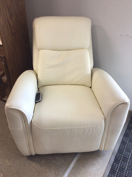 Power Recliner in Faux Cream Leather
