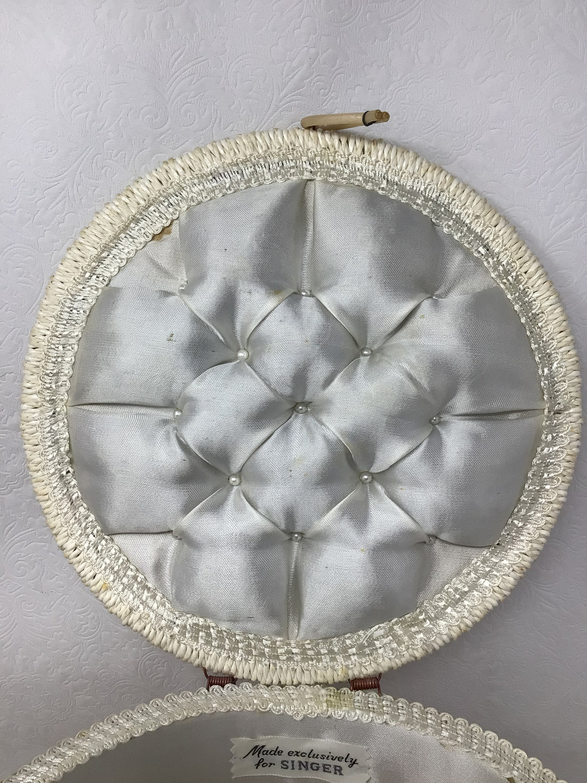 Vintage Woven Wicker Round Sewing Basket