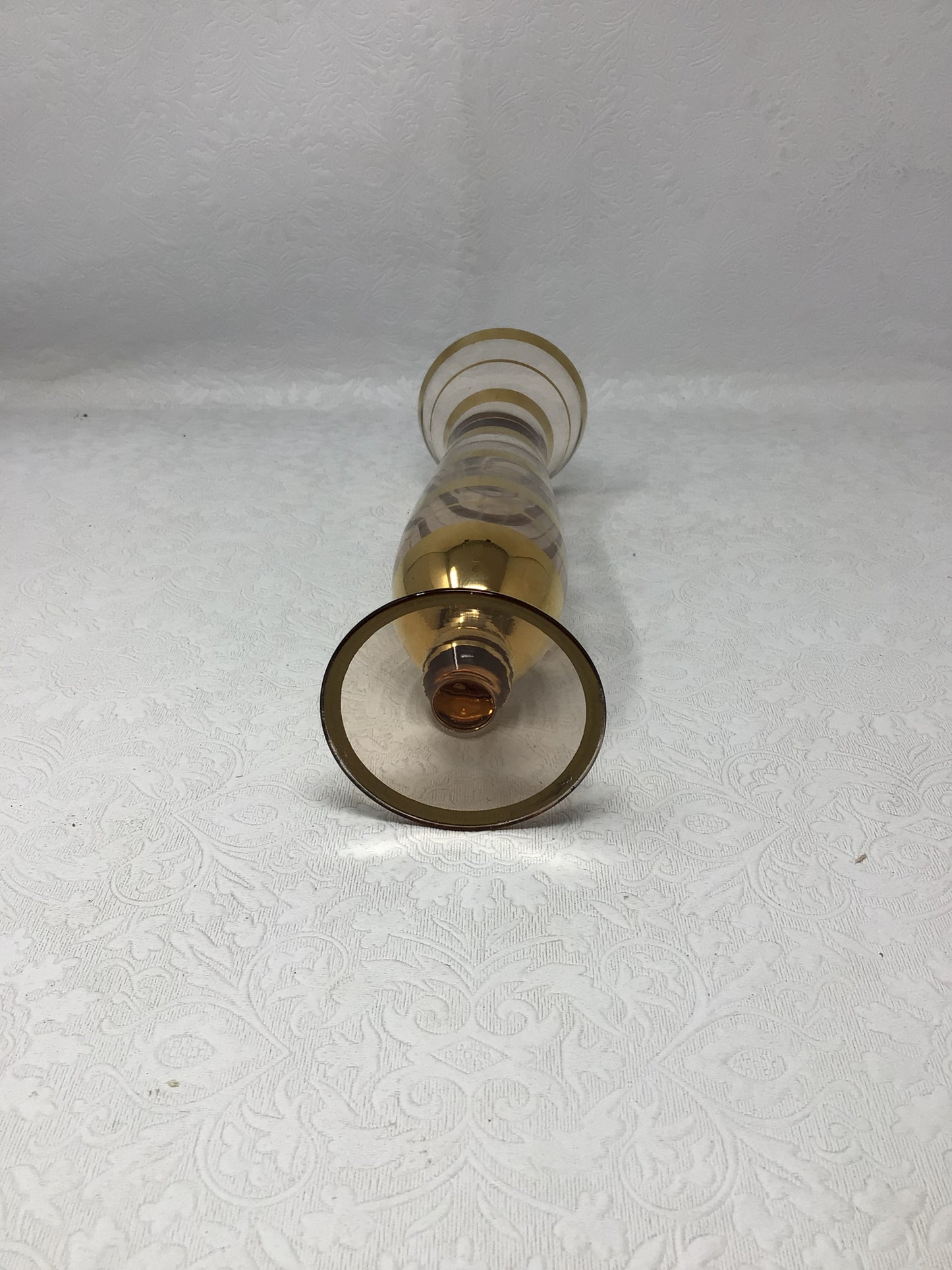 Amber Glass Vase With Gold Banded Stripes