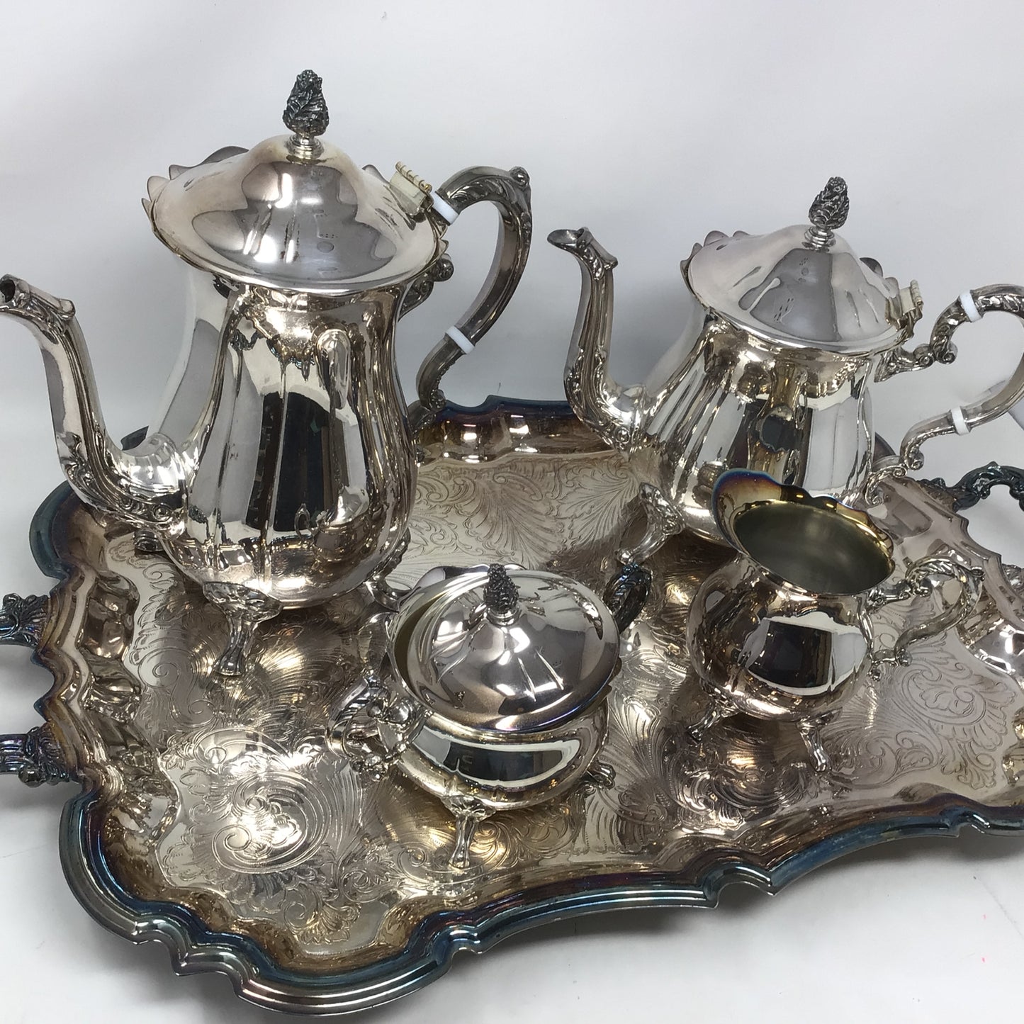Leonard Silver Plate Tea & Coffee Set on Footed Tray