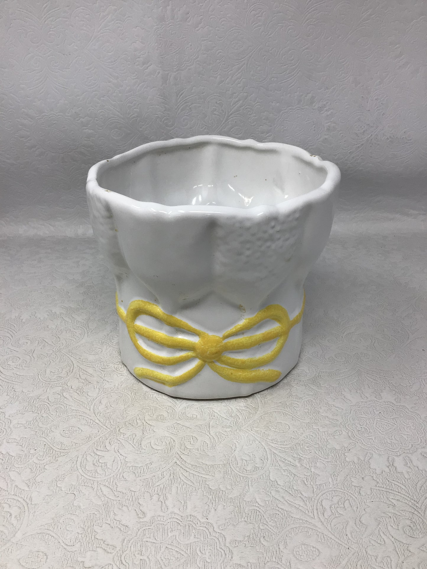 Vintage White Ceramic Basket-Weave Bowls