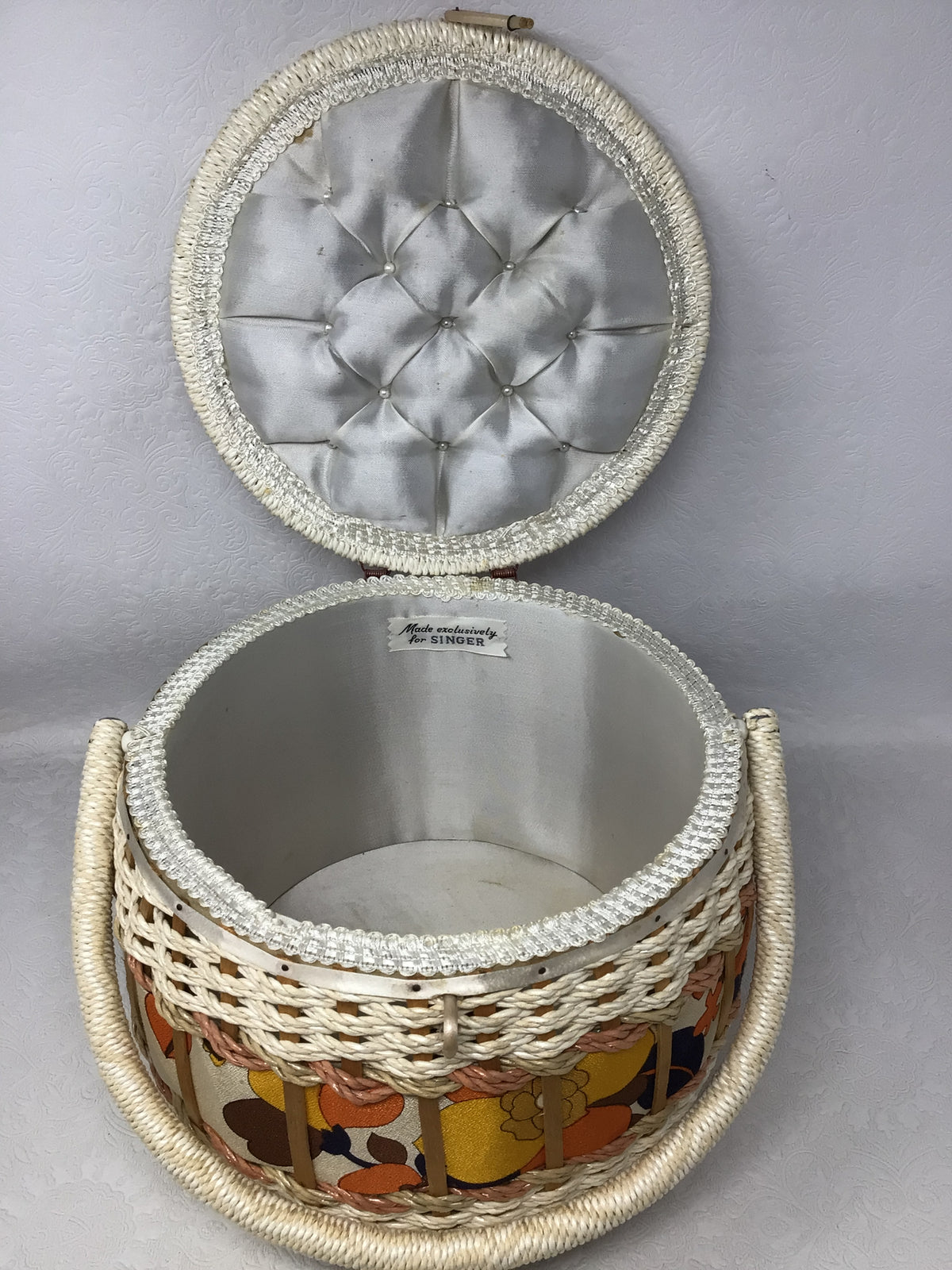 Vintage Woven Wicker Round Sewing Basket
