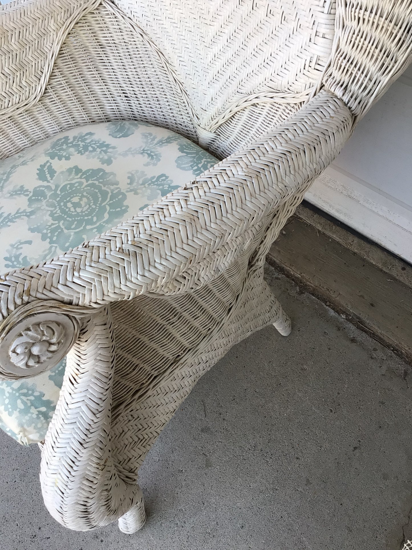 White Wicker Chair with Cushion