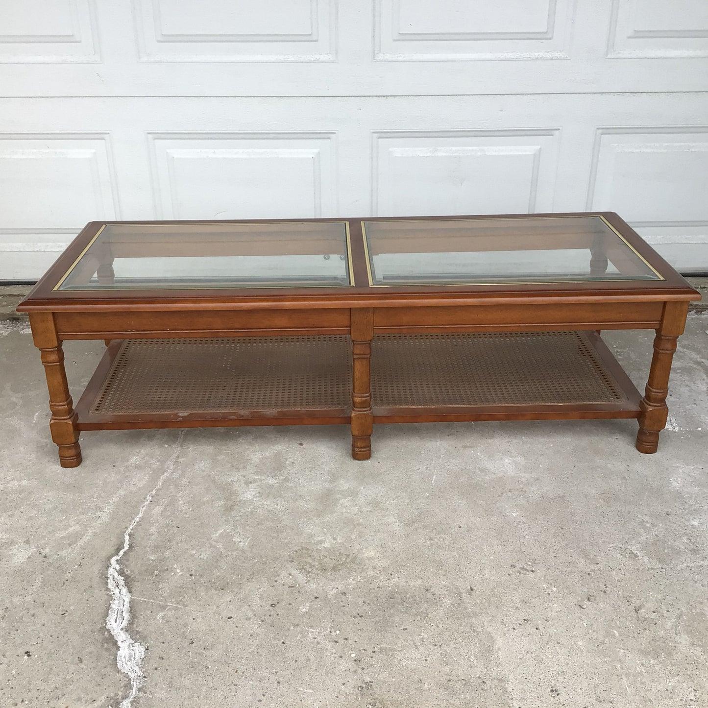 Glass and Cane Coffee Table