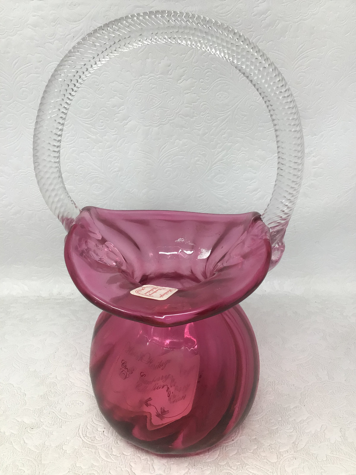 Vintage Cranberry Art Glass Basket