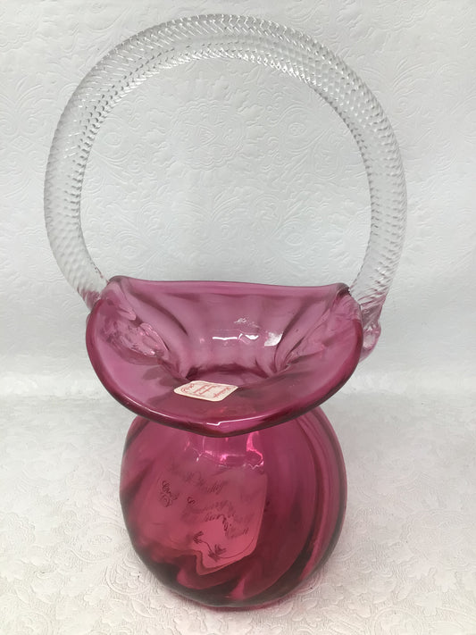 Vintage Cranberry Art Glass Basket