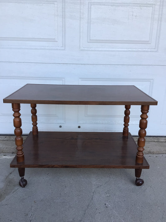 Retro Two Tiered Wooden Rolling Table