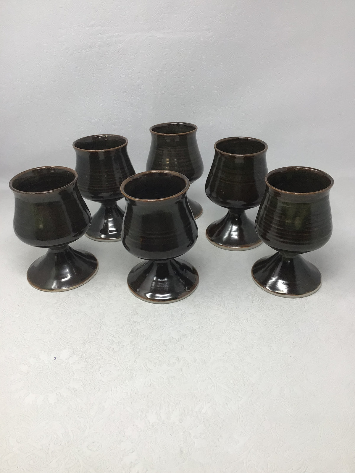 Set of Six Pottery Wine Goblets
