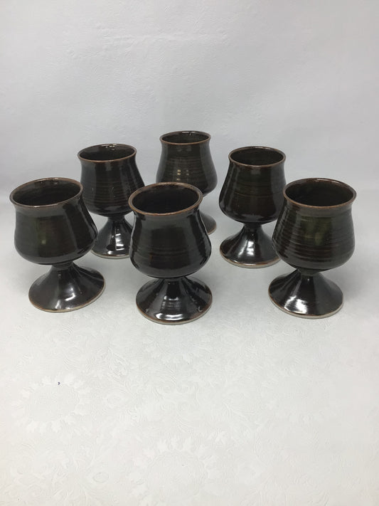 Set of Six Pottery Wine Goblets
