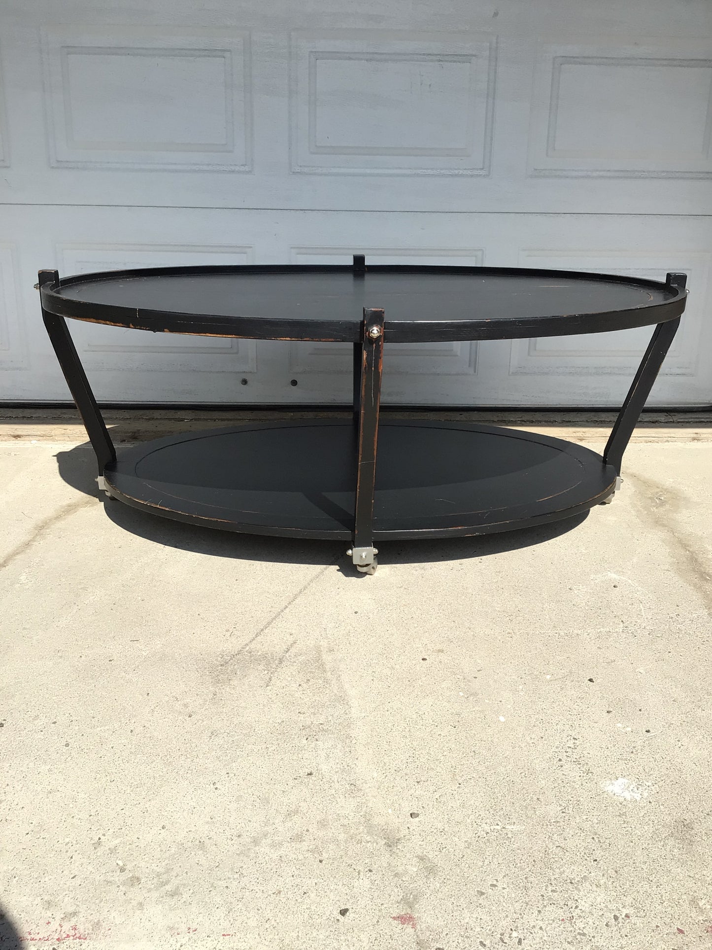 Wooden Oval Coffee Table on Wheels
