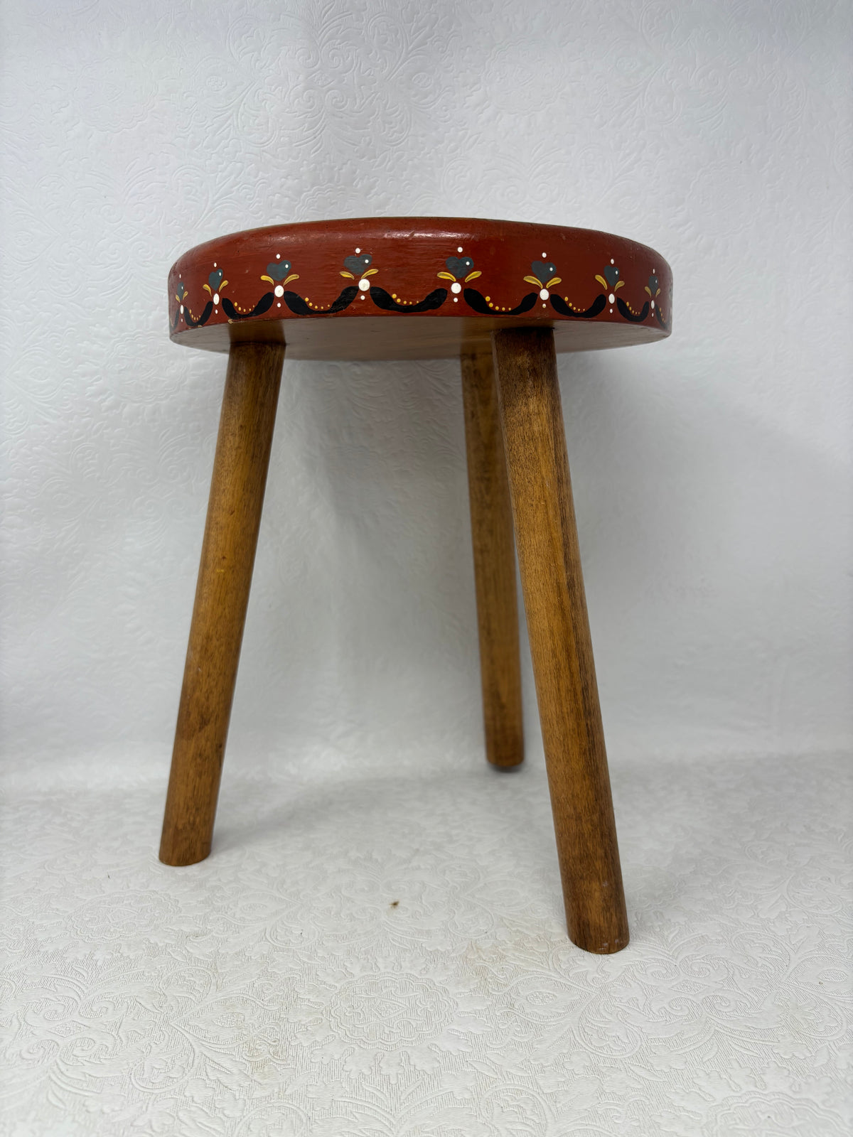 Vintage Wooden Hand Painted Milking Stool