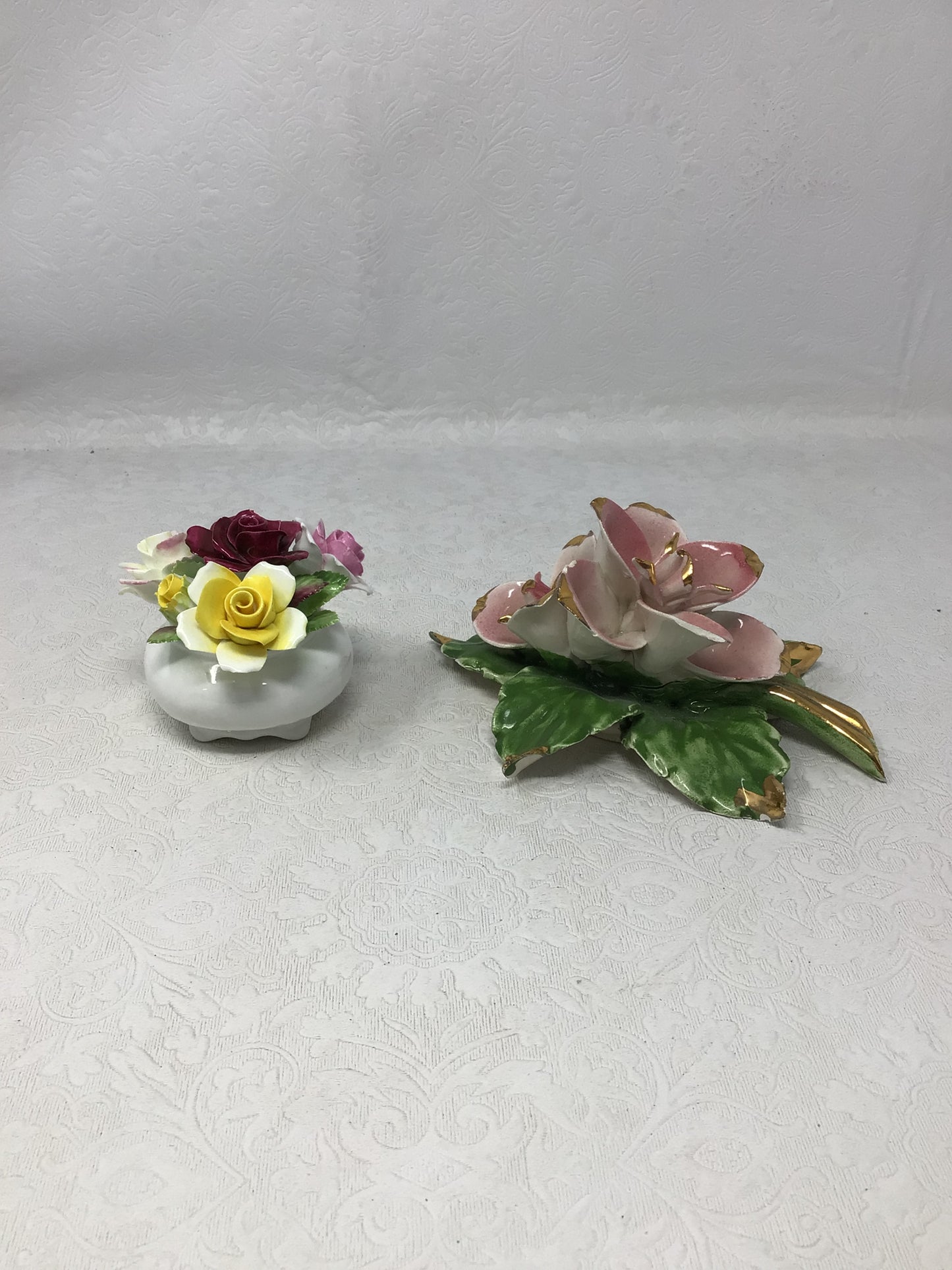 Set of Two Porcelain and Ceramic Flowers
