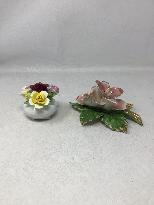 Set of Two Porcelain and Ceramic Flowers