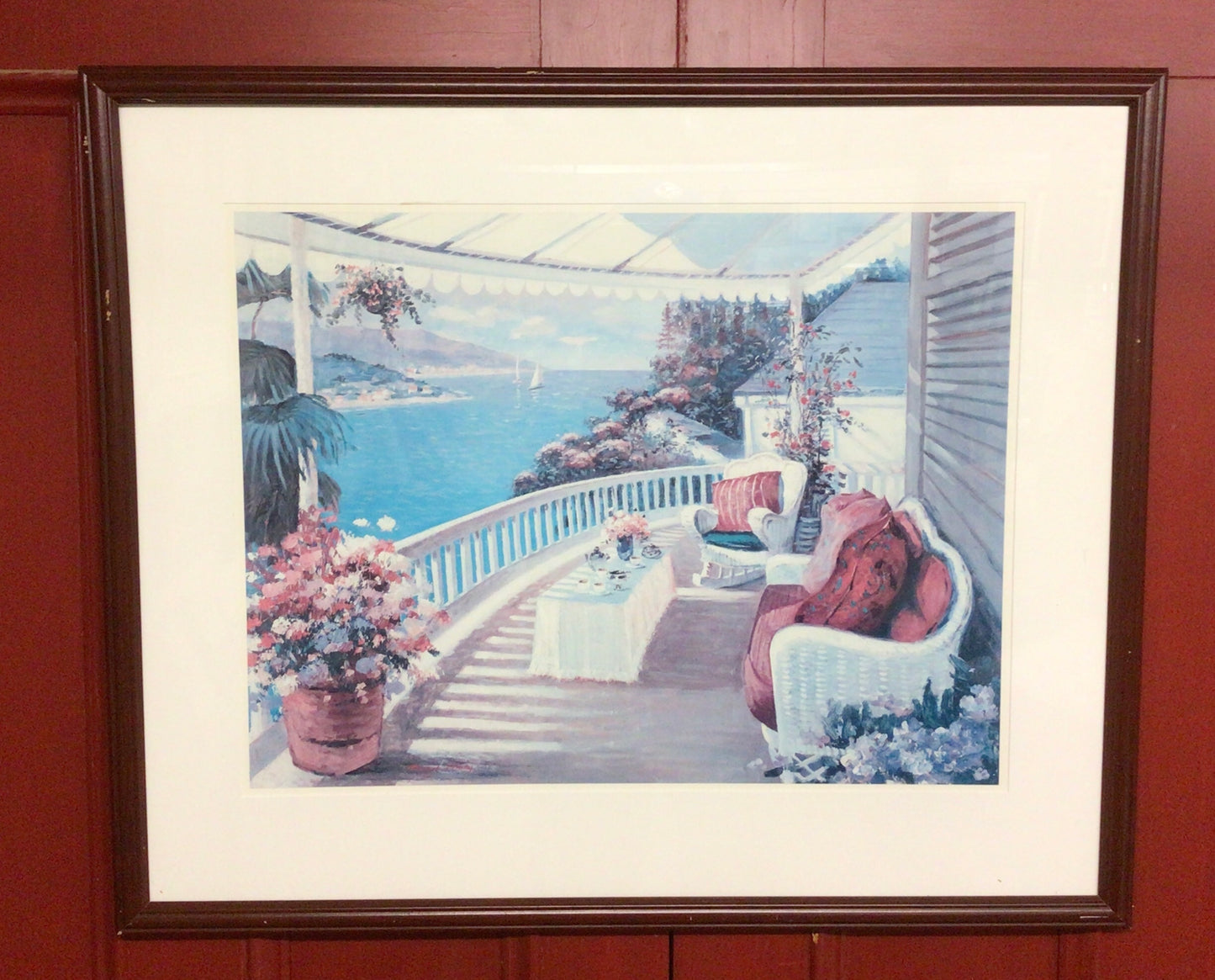 Framed “Water Way with Sailboats from a Veranda” Print